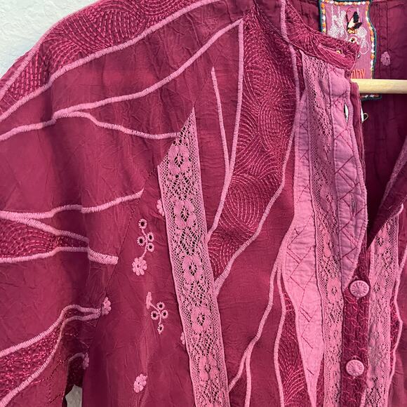 NWT Johnny Was Chamylla Blouse Top XS Embroidered Button Boho Floral Eyelet Plum - Picture 5 of 12